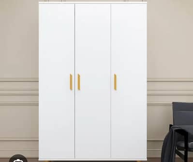 3 doors white wardrobe with gold handles