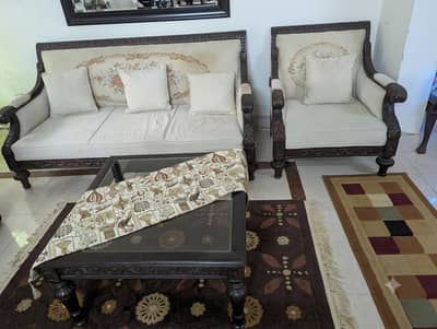 7 Seater Chinioti Sofa Set with Table | Pure Sheesham/Walnut Wood