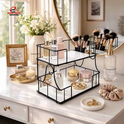 2-layer wooden organizer with steel rods