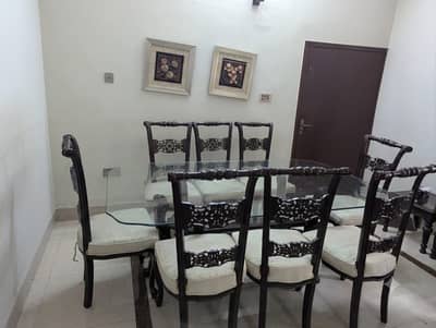 8 Seater Chinioti Dining Table Set | Solid Sheesham Wood | Glass Top