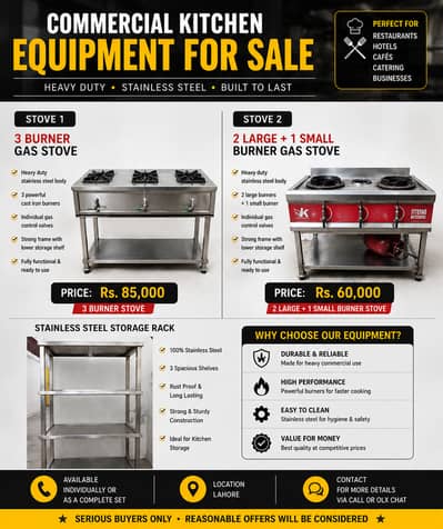2 Gas Stoves & Stainless Steel Rack - Commercial Kitchen Equipment