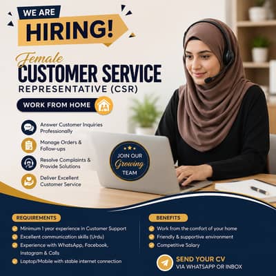 Experienced Female CSR Required – Work From Home