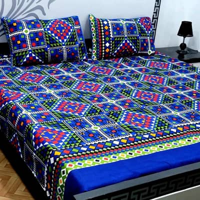 Crystal Cotton Double Bedsheet Set Blue Green Red White