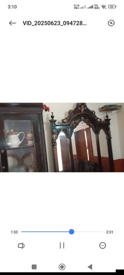 pure chinyoti wooden bed with side table and dressing table