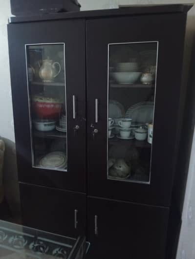 wooden showcase with three compartments for sale