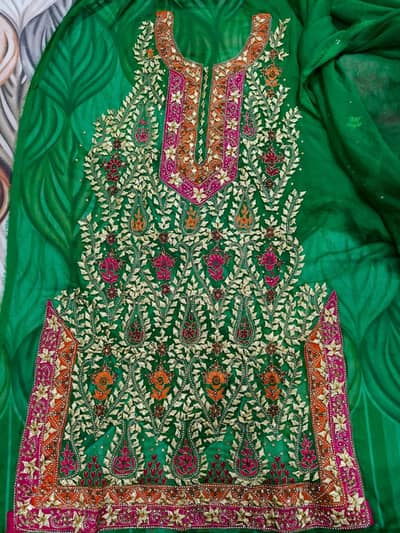 Heavy Gota Kinari Green Chiffon Unstitched 3pc Suit with inner