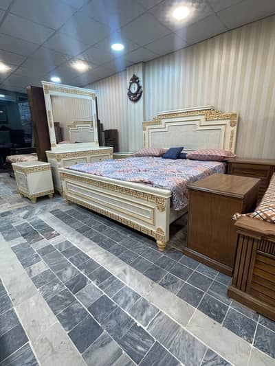 Deco paint Wooden bed with two door cupboard