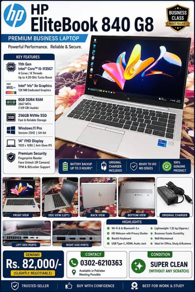 HP EliteBook 840 G8 | Core i5 11th Gen | 8GB RAM | 256GB SSD |