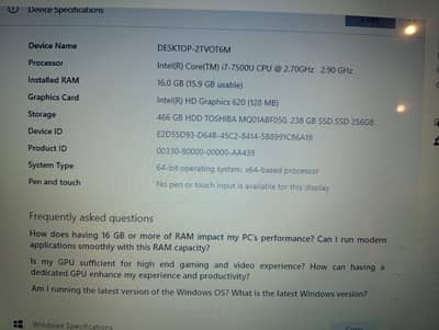 Dell Vostro 14-3468 | Intel i7 7Th Gen | 16 GB RAM | 550 HHD+ 256 SSD