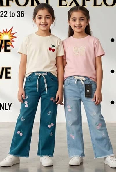 Girls Embroidered jeans with design