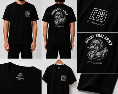 Wholesale Ducky Bhai Army Premium Black Graphic T-Shirt – SQUAD-01