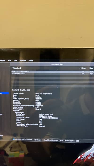 16inch i9 2019 Pro 4GB Radeon Gpu 16/512