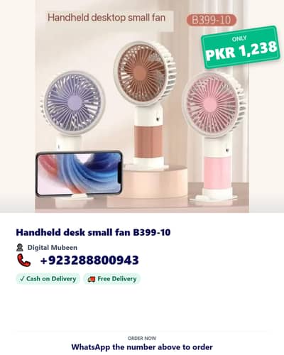 Handheld Mini Desk Fan – Portable Rechargeable Fan