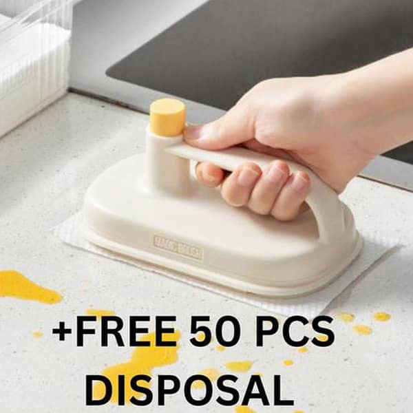 Kitchen Magic Cleaning Brush with 50 Disposable Cloths | Click and Clean Kitchen Magic Cleaner Brush | Click & Clean Grease Removal Brush | Disposable Cleaning Cloth Mop with 50 Pcs Sheet | Disposable Flat Cleaning Mop with 50 Pcs Disposable Sheets