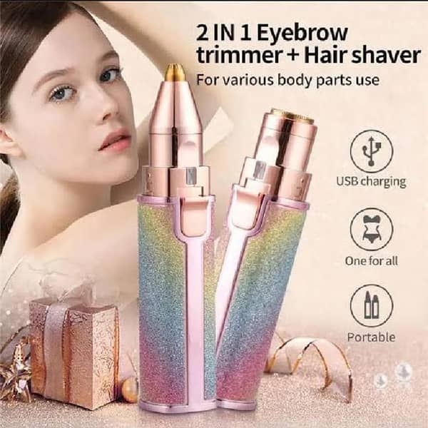 2 in 1 Rechargeable Eyebrow Hair Trimmer & Facial Hair Remover for Women | Painless Electric Eyebrow Trimmer with LED Light | USB Portable Hair Remover for Upper Lip, Chin & Face | USB Electric Facial Hair Remover | Portable LED Precision Eyebrow Trimmer