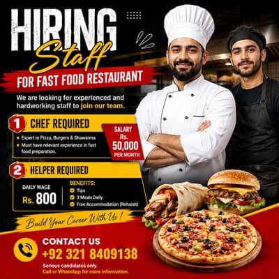 Chef Or Helper Required | Jobs | Hiring Staff for Fast Food Restaurant