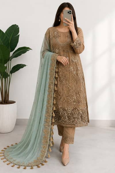  luxury heavy Embroiderer party wear 3 piece suit