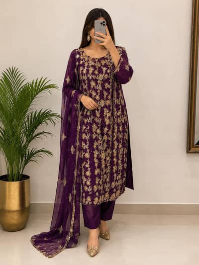  heavy Embroiderer party wear 3 piece suit