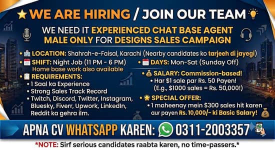 we need it experienced chat based sales agents for our office