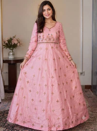 Elegant Pink Maxi Dress – 1 Time Used | 10/10 Condition | Rs. 30,000