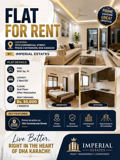 900 Sqft Flat For Rent At 13th Commercial Street DHA Phase 2 Extension