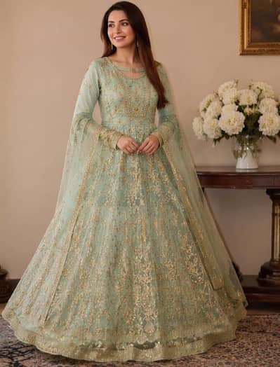 Elegant Mint Green Maxi Dress – 1 Time Used | 10/10 Condition | Rs. 1