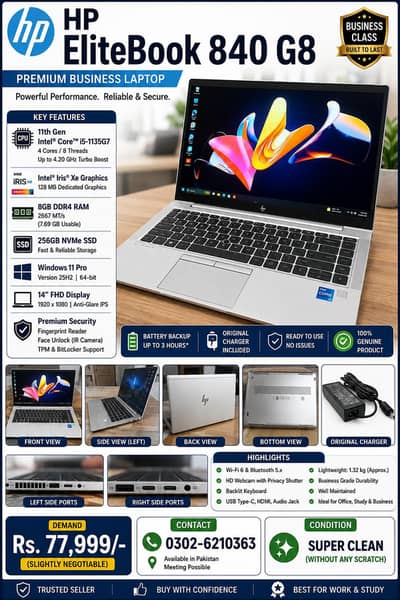 HP EliteBook 840 G8 | Core i5 11th Gen | 8GB RAM | 256GB SSD |