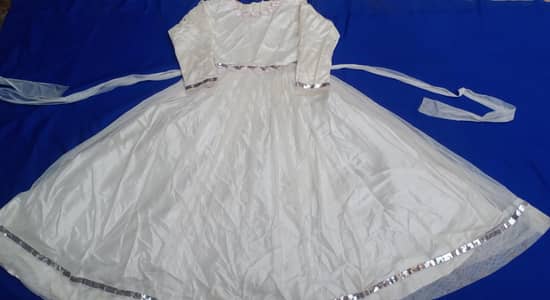 White 4 layer net & silk  maxi for 13 to 16 age girls full sleeves