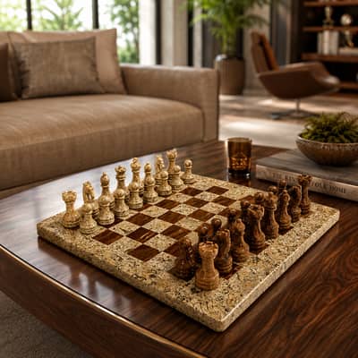 15" Handmade Marble Chess Set | Luxury Stone Chess Board | Marvique I