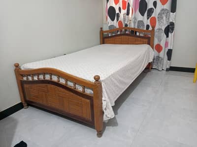 Single Wooden Bed with Spring Mattress for Sale