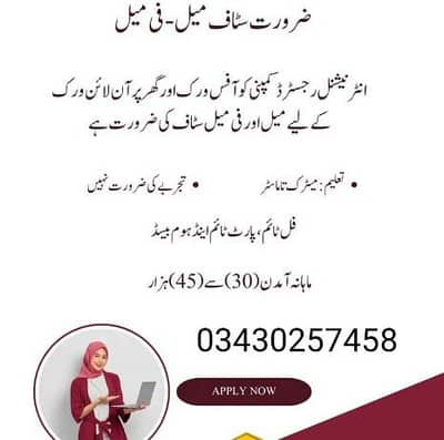 Male and female staff required for office and home based online work