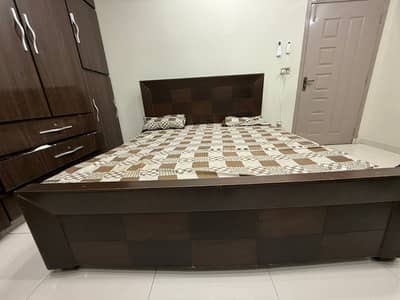 King Size Wooden Bed Set with Mattress & Dressing Table
