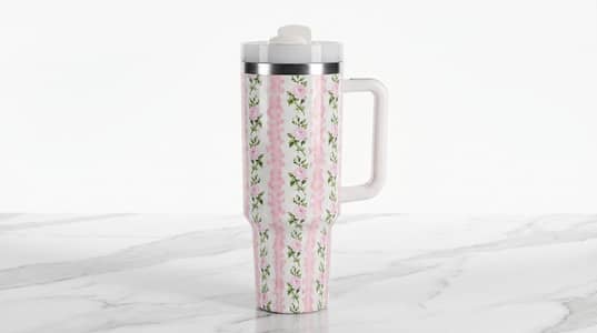 Stanley Style 40oz Tumbler 1200ml Pink Floral Travel Mug Water Bottle