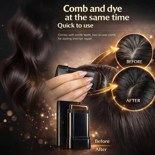 Flawless Instant Hair Dye Comb Stick – Waterproof Touch-Up for Gray Hair & Beard, Men & Women. . .