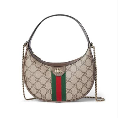 Gucci GG Supreme Ophidia Crescent Shoulder Bag in Beige & Ebony