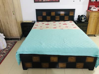 Checkered Wooden Double Bed