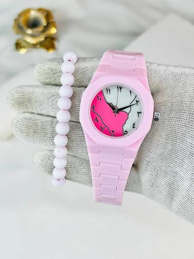 Pink Carbon Fiber Women's Watch with Butterfly Lock