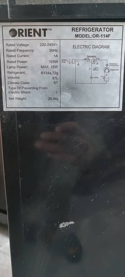orient mini refrigerator All ok no repair first hand used colour grey