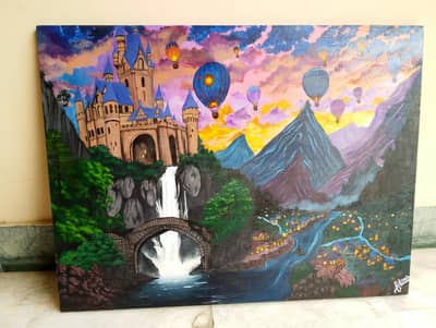 Original Hand-Painted Fantasy Landscape Canvas Painting