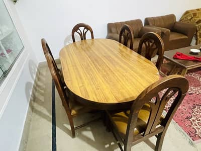 03003665809 Dinning table pure wood made with six chairs