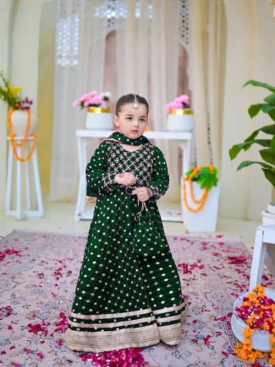 Kids Green Embroidered Lehenga Set 14 August stitched