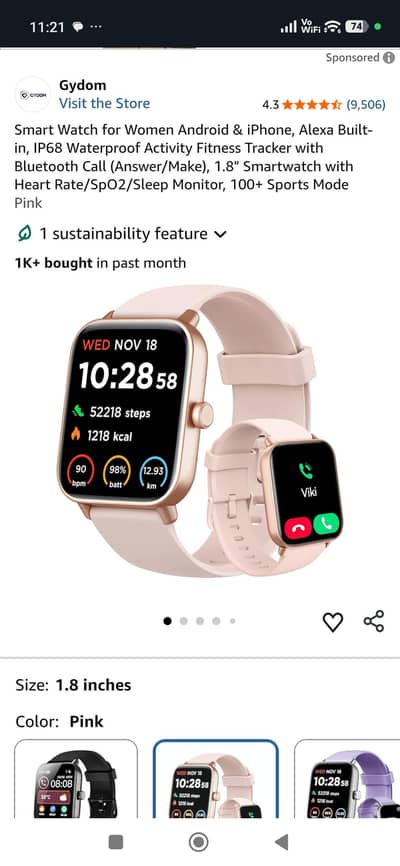 VeryFit Smart Watch Pink Color female