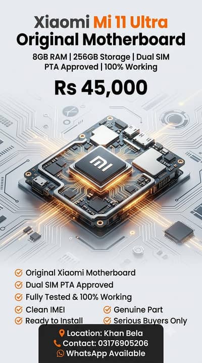 Original Xiaomi Mi 11 Ultra Motherboard (8/256GB) - PTA Approved