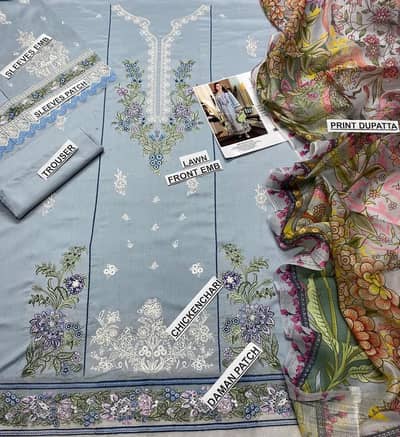 piece lawn unstitched designer suit with dupatta