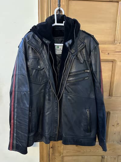 Leather jacket sheep soft with velvet hoodie