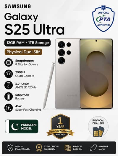Samsung Mobile S25 Ultra 12/1024Gb(1TB)Official PTA Approved