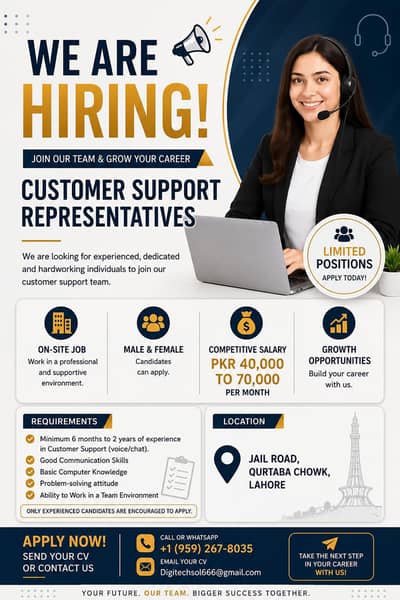 Urgent Hiring – Customer Support Staff