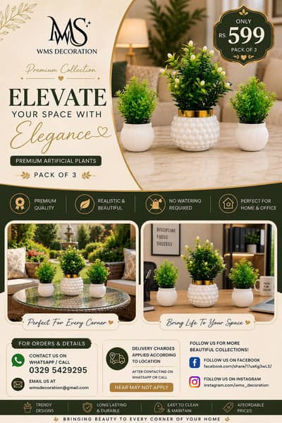 Pack of Three Premium Green Artificial Plants | Home And Office Decor