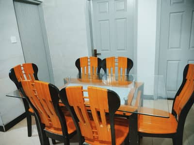  Elegant 6-Seater Glass Top Dining Table with 6 Chairs 