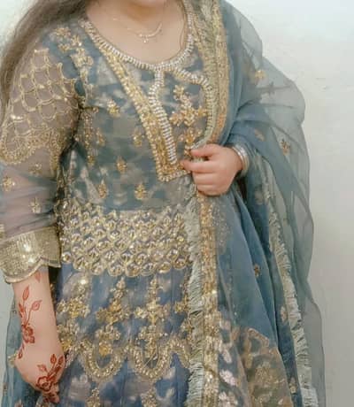 luxury blue and gold maxi/frock heavy embroidery